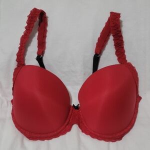 Victoria’s Secret PINK Push-up Demi Bra. Red w/Black Accents. 36B